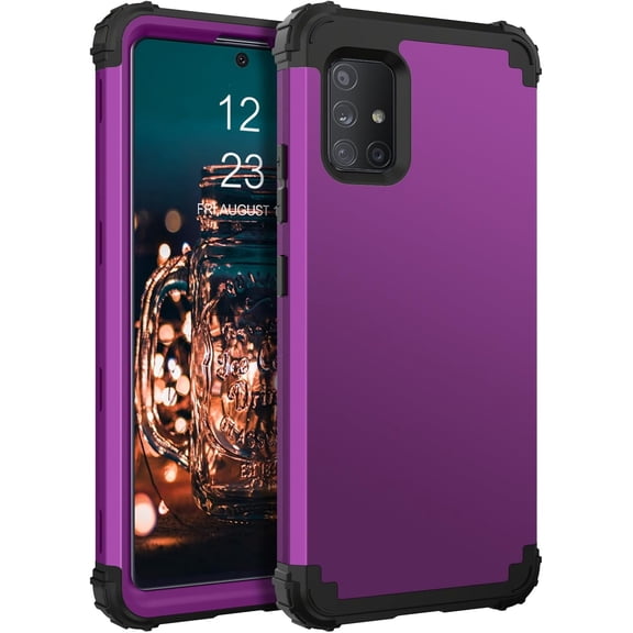 Compatible with Samsung A71 5G Case, 3 Layer Hybrid Hard PC Soft Rubber Heavy Duty Rugged Bumper Shockproof Anti Slip Full-Body Protective Phone Cover for Samsung A71 5G 2020, Purple