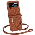 thumbnail image 1 of Compatible with Samsung Flip 4 Case with Strap Premium PU Leather Crossbody Lanyard Credit Card Holder Pocket Non-Slip Shockproof Protective Cover for Galaxy Z Flip 4 5G, Brown, 1 of 7
