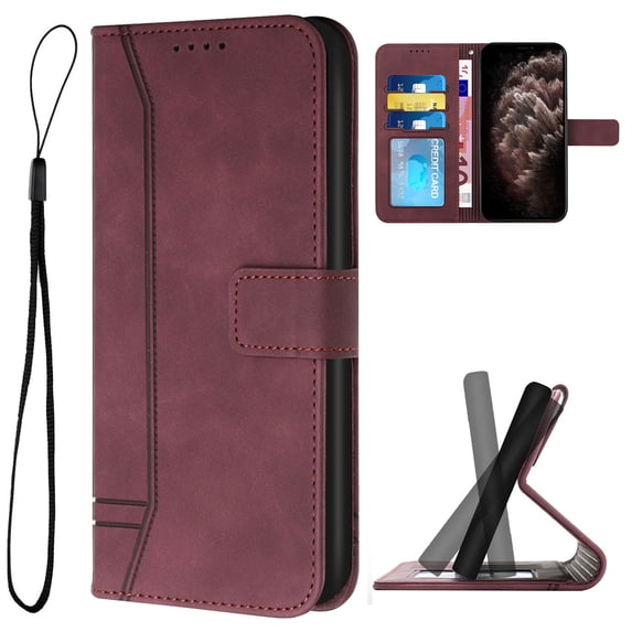 Compatible with Samsung Galaxy A03 6.5" Wallet Case, Premium PU Leather Folio RFID Blocking with Card Slot Wrist Strap Magnetic Closure Built-in Kickstand Protective Case,Winered