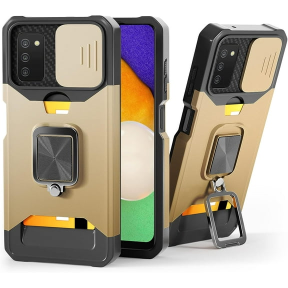 Compatible for Samsung Galaxy A03S 2021 Case with Camera Cover & Kickstand, Slide Lens Cover + Card Holder, Impact-Resistant, Full Protect for Samsung Galaxy A03S