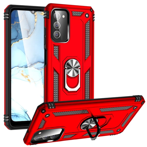 Compatible with Samsung Galaxy A03s Protective Case,Heavy Duty Shockproof Armor Phone Case with 360° Rotating Metal Ring Holder Kickstand Military Grade Protection Rugged Cover,Red