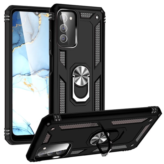 Compatible with Samsung Galaxy A03s Protective Case,Heavy Duty Shockproof Armor Phone Case with 360° Rotating Metal Ring Holder Kickstand Military Grade Protection Rugged Cover,Black
