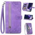 thumbnail image 1 of Compatible for Samsung Galaxy A05 Wallet Case for Women Girls with Card Holder - Retro Embossed Flower Zipper Wallet PU Leather Flip Cover with Detachable Wrist Hand Strap for Galaxy A05, Purple, 1 of 8