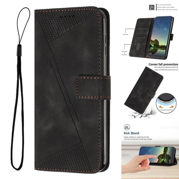 Compatible with Samsung Galaxy A06 Card Slot Wallet Flip Case, Classic Stand PU Leather Lanyard Cash Pocket Drop Protective Shockproof Phone Case Cover for Samsung Galaxy A06, Black