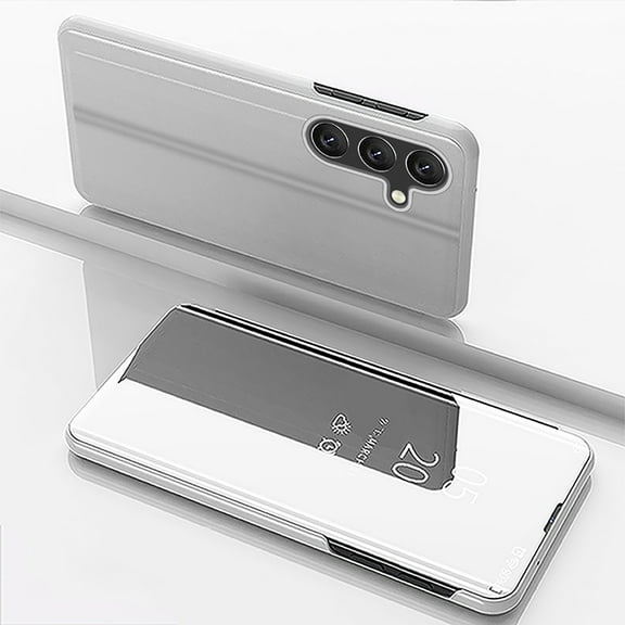 Compatible with Samsung Galaxy A06 Case Clear View Window Electroplate Plating Flip Folding Stand Scratchproof Full Body Protective Flip Slim Rugged Anti-fall Phone Case,Silver
