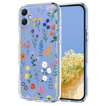 Compatible with Samsung Galaxy A07 Case Clear with Flower Design, Cute Soft Silicone TPU Floral Aesthetic Women Girls Transparent Protective Shockproof Anti-Scratch Anti-Yellow Phone Cover, B