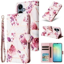 Compatible with Samsung Galaxy A07 Wallet Case, Marble Pattern PU Leather Flip Cover with Card Holder Kickstand, Shockproof Protective Phone Case for Samsung Galaxy A07, Rosegold