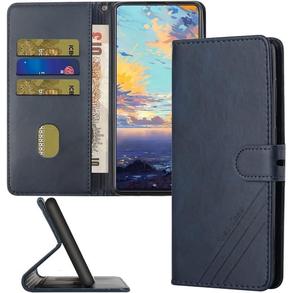 Compatible with Samsung Galaxy A10E Wallet Case, Galaxy A10E Leather Flip Folio Case with Card Holders Kickstand Magnetic Feature Shockproof Case for Samsung Galaxy A10E Matte Blue