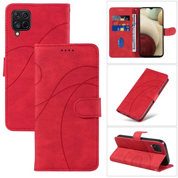 Compatible with Samsung Galaxy A12 5G Wallet Case, Protective Vintage Premium PU Leather Flip with Card Holders Kickstand & Wrist Strap Folio Case Cover for Men Women for Galaxy A12 5G, Red