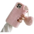 thumbnail image 1 of Compatible with Samsung Galaxy A12 Case with Plush Ball,Fuzzy Fluffy Soft Warm Love Hairball Pendant Faux Rabbit Fur Case TPU Back Cover with Chic Bow-Knot,Pink, 1 of 11