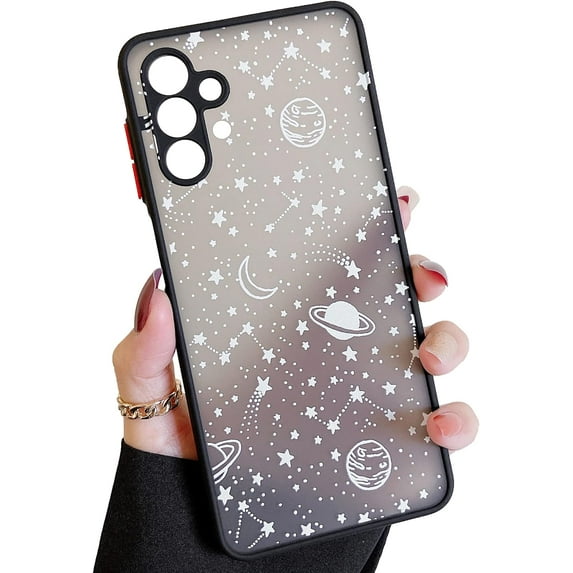 Compatible with Samsung Galaxy A13 4G/5G,Galaxy A04S, Planet Sky Star Pattern Protective Phone Case Translucent Frosted Hard PC Back Case Shockproof Silicone Bumper Cover, White Sky