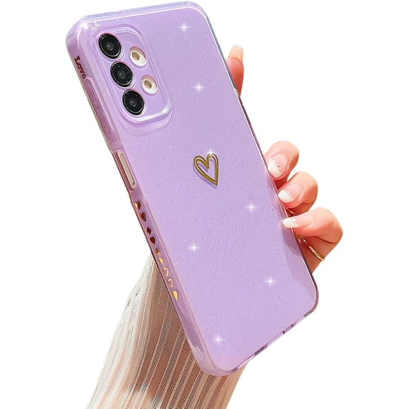 Compatible with Samsung Galaxy A13 4G Case,Love Heart Pattern Design Soft TPU Shockproof Protective Case Bling Sparkly Glitter Cover for Samsung Galaxy A13 4G-Purple