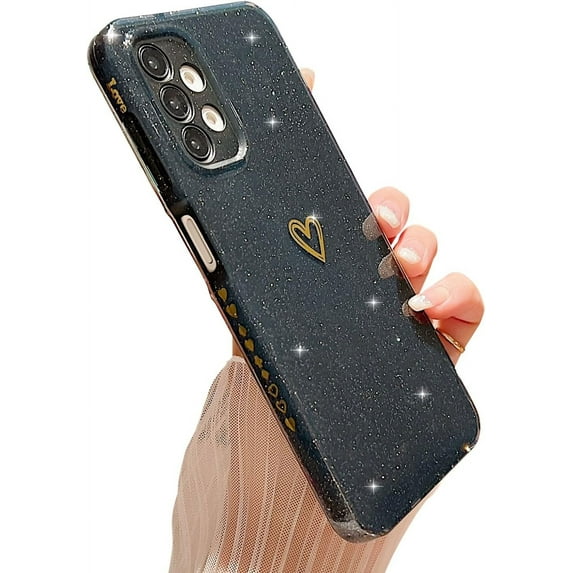 Compatible with Samsung Galaxy A13 4G Case,Love Heart Pattern Design Soft TPU Shockproof Protective Case Bling Sparkly Glitter Cover for Samsung Galaxy A13 4G-Black