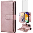 thumbnail image 1 of Compatible with Samsung Galaxy A13 4G Wallet Case and Tempered Glass Screen Protector Flip Cover Credit Card Holder Cell Accessories Folio Purse Phone Cases for Gaxaly A13 Galaxies 13A Women Rose gold, 1 of 14