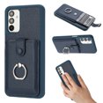 thumbnail image 1 of Compatible with Samsung Galaxy A13 4G Wallet Phone Case,360°Rotation Finger Ring Holder Kickstand,with Card Holder,Lychee Pattern PU Leather Durable Shockproof Rugged Phone Case,Blue, 1 of 12