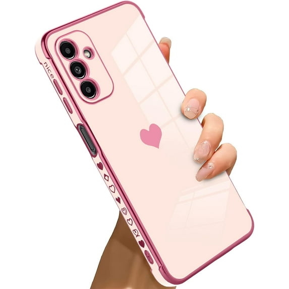 Compatible with Samsung Galaxy A13 5G Case Love Heart Plating Electroplate Luxury Elegant Case Camera Protector Soft TPU Shockproof Protective Back Cover Galaxy A13 5G Case -Pink