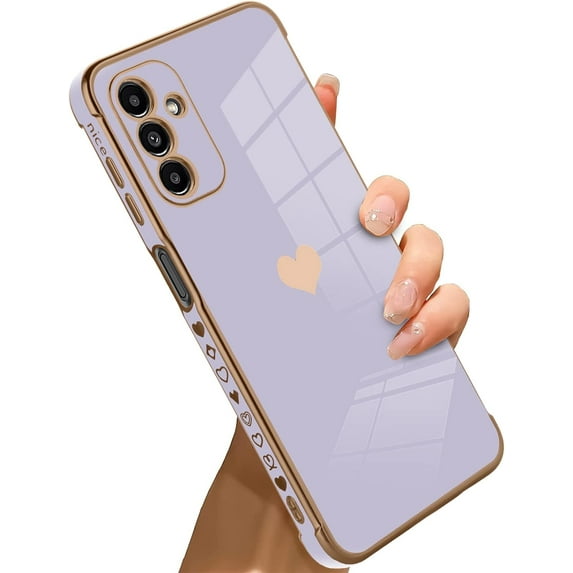 Compatible with Samsung Galaxy A13 5G Case Love Heart Plating Electroplate Luxury Elegant Case Camera Protector Soft TPU Shockproof Protective Back Cover Galaxy A13 5G Case -Purple