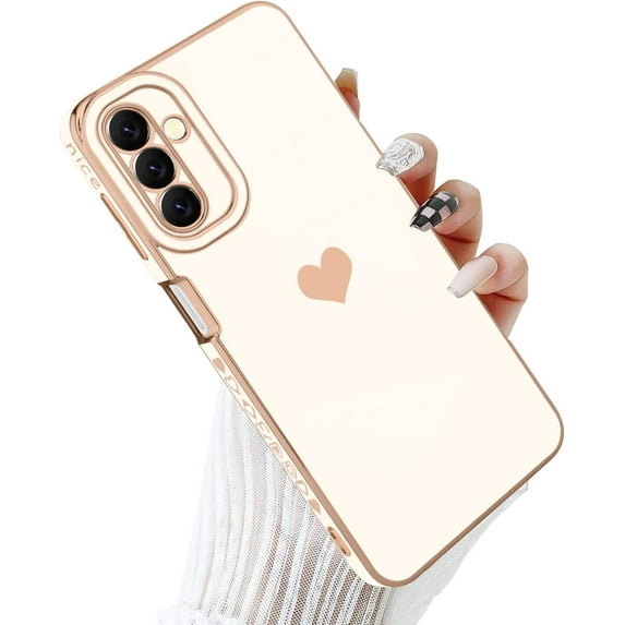 Compatible with Samsung Galaxy A13 5G Case Luxury Love Heart Plating Gold Bumper Upgraded Full Camera Protection Soft TPU Shockproof Anti-Scratch Phone Cover-White
