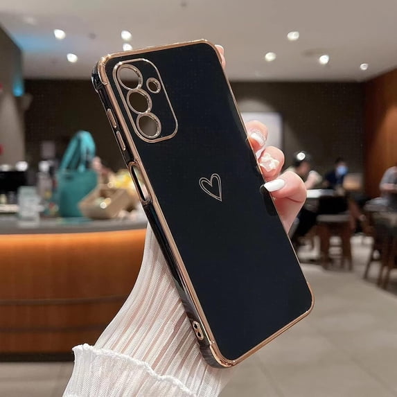 Compatible with Samsung Galaxy A13 5G Case for Women Girls, Cute Love Heart Pattern Electroplated Design Soft Slim TPU Protective Bumper Cover for Samsung Galaxy A13 5G-Black