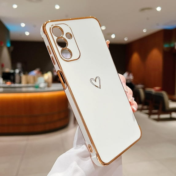 Compatible with Samsung Galaxy A13 5G Case for Women Girls, Cute Love Heart Pattern Electroplated Design Soft Slim TPU Protective Bumper Cover for Samsung Galaxy A13 5G-White
