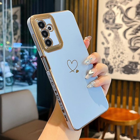 Compatible for Samsung Galaxy A13 5G,Cute Plating Love Hearts Pattern Case with Camera Lens Protection,Soft TPU Bumper Electroplated Case for Girls Women,Blue