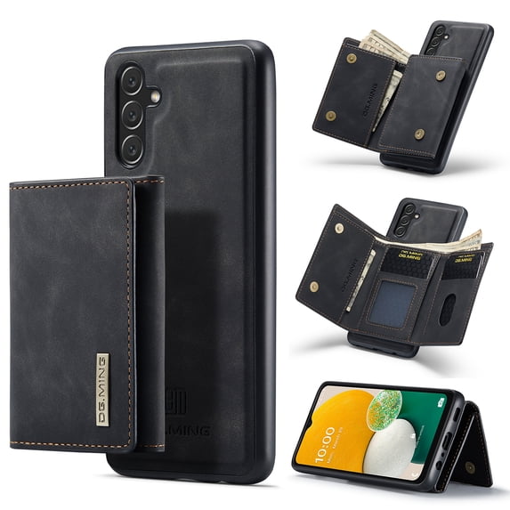 Compatible with Samsung Galaxy A13 5G Removable 2 in 1 Wallet Case,Retro Premium PU Leather Cell Phone Back Cover Magnetic Detachable with Trifold Wallet Credit Card Cash Holder Kickstand Case,Black