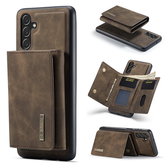 Compatible with Samsung Galaxy A13 5G Removable 2 in 1 Wallet Case,Retro Premium PU Leather Cell Phone Back Cover Magnetic Detachable with Trifold Wallet Credit Card Cash Holder Kickstand Case,Coffee