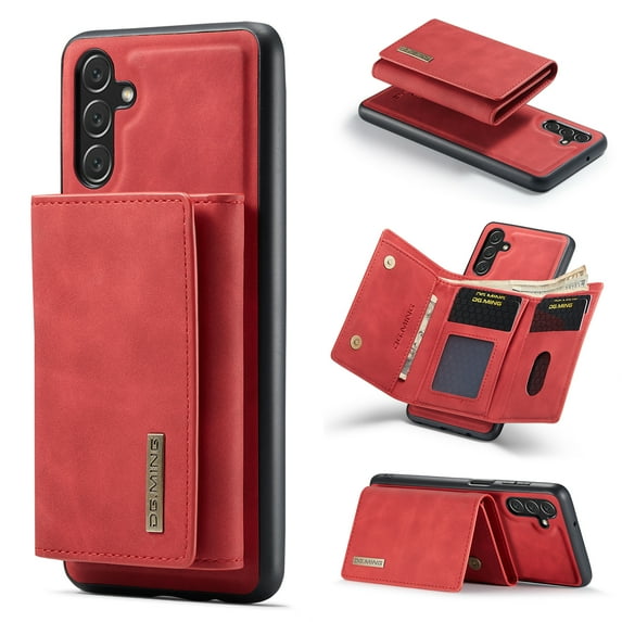Compatible with Samsung Galaxy A13 5G Removable 2 in 1 Wallet Case,Retro Premium PU Leather Cell Phone Back Cover Magnetic Detachable with Trifold Wallet Credit Card Cash Holder Kickstand Case,Red