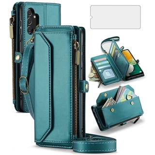 Compatible with Samsung Galaxy A13 5G Zipper Wallet Phone Case Tempered Glass Screen Protector Crossbody Lanyard Strap Flip Card Holder Slot Cell Cover for A04S M13 G5 A 13 2022 13A A135G Women Green