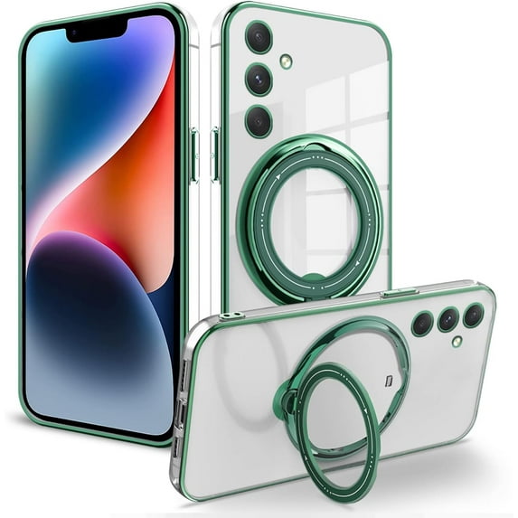 Compatible with Samsung Galaxy A14 5G Case Clear with Stand Samsung A14 5G Phone Case for Women Men Support Wireless Charging Protective Case Shockproof Cases (Green)