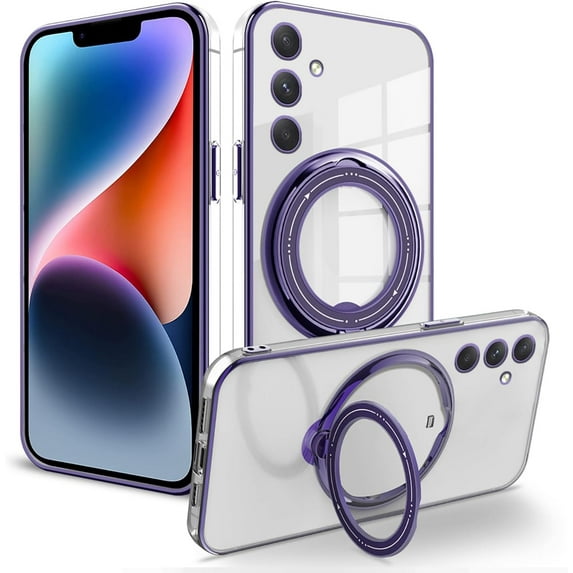 Compatible with Samsung Galaxy A14 5G Case Clear with Stand Samsung A14 5G Phone Case for Women Men Support Wireless Charging Protective Case Shockproof Cases (Purple)