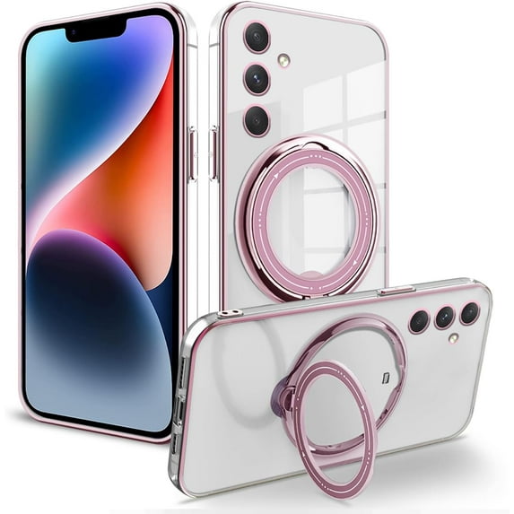 Compatible with Samsung Galaxy A14 5G Case Clear with Stand Samsung A14 5G Phone Case for Women Men Support Wireless Charging Protective Case Shockproof Cases (Pink)