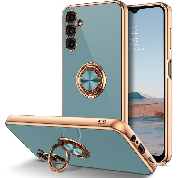 Compatible with Samsung Galaxy A14 5G Case, Galaxy A14 Case with 360 ° Rotatable Ring Holder Kickstand Car Mount Supported Electroplated Shockproof Phone Case for Samsung Galaxy A14 5G-Grey