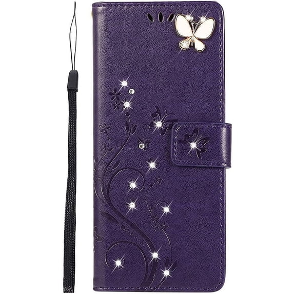 Compatible with Samsung Galaxy A14 5G Case Glitter with Card Holder Flip Wallet Phone Case for Women Crystal Butterfly Shockproof Protective Case for Samsung Galaxy A14 5G,Purple GY