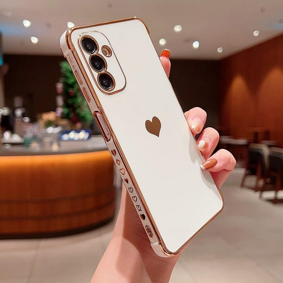 Compatible with Samsung Galaxy A14 5G Case,Love Heart Pattern Electroplated Design Soft TPU Shockproof Protective Phone Case Full Camera Lens Protection Cover for Samsung Galaxy A14 5G-White