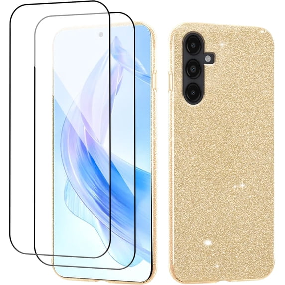 Compatible with Samsung Galaxy A14 5G Case with Screen Protector for Women Girls Glitter Shockproof Samsung A14 5G Phone Case Cute Slim 3 in 1 Protective Cases (Gold)