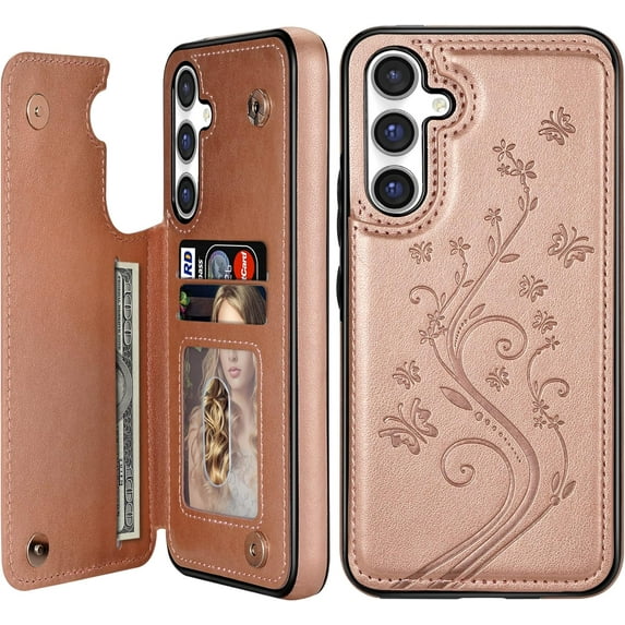 Compatible with Samsung Galaxy A14 5G Case Wallet with Card Slot Butterfly Embossing Flip Leather Magnetic Clasp Protective Phone Case for Samsung Galaxy A14 Case Wallet(Rose Gold-6.6 inch)