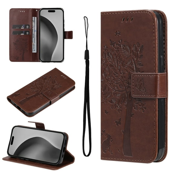 Compatible with Samsung Galaxy A14 5G Case Wallet Case with Magnetic Flip Kickstand Card Holder Slot with Wrist Strap Cute Butterfly Cat Embossed PU Leather Protective Phone Case,Coffee