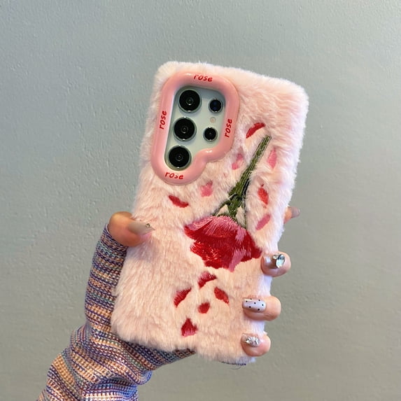 Compatible with Samsung Galaxy A14 5G Cute Plush Case with Stand, Slim Phone Case with Camera Lens Kickstand for Women Girls Shockproof Anti-Scratch Protective Bumper for Samsung Galaxy A14 5G, Pink