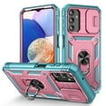 thumbnail image 1 of Compatible with Samsung Galaxy A14 5G with Slide Cover Lens Protection & Kickstand, Built-in 360° Rotate Ring Stand Magnetic Card Slot Hybrid Cover Case for Samsung Galaxy A14 5G, Pink+Green, 1 of 11