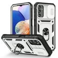 thumbnail image 1 of Compatible with Samsung Galaxy A14 5G with Slide Cover Lens Protection & Kickstand, Built-in 360° Rotate Ring Stand Magnetic Card Slot Hybrid Cover Case for Samsung Galaxy A14 5G, White+Black, 1 of 11