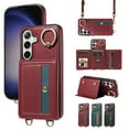thumbnail image 1 of Compatible with Samsung Galaxy A14 5G Wallet Card Holder Leather PU Cover Folio Lanyard Crossbody Strap Women Girl Magnetic Clasp Kickstand Ring Holder Shockproof Protective Case,Red, 1 of 19