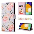 thumbnail image 1 of Compatible for Samsung Galaxy A14 5G Wallet Case with Card Holder, Floral Flower PU Leather Magnetic Stand Flip Protective Phone Cover with Wrist Strap for Women Girls, Pink Rose, 1 of 8