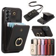 thumbnail image 1 of Compatible with Samsung Galaxy A14 5G Wallet Case, PU Leather Case with Card Holder, 360° Rotation Ring Kickstand, Shoulder Strap, Magnetic Snap Protective Case Designed for A14 5G, Black, 1 of 7