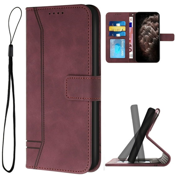 Compatible with Samsung Galaxy A14 5G Wallet Case, Premium PU Leather Folio RFID Blocking with Card Slot Wrist Strap Magnetic Closure Built-in Kickstand Protective Case,Winered