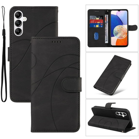 Compatible with Samsung Galaxy A14 5G Wallet Case, Protective Vintage Premium PU Leather Flip with Card Holders Kickstand & Wrist Strap Folio Case Cover for Men Women for Galaxy A14 5G, Black