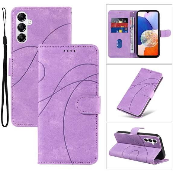 Compatible with Samsung Galaxy A14 5G Wallet Case, Protective Vintage Premium PU Leather Flip with Card Holders Kickstand & Wrist Strap Folio Case Cover for Men Women for Galaxy A14 5G, Purple