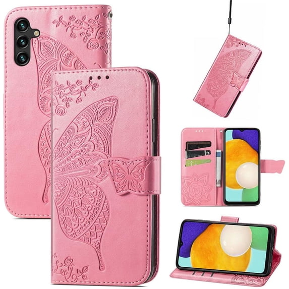 Compatible with Samsung Galaxy A14 5G Wallet Case for Women, Leather Flip Folio with Kickstand Magnetic and Card Holder Protective Case for Samsung Galaxy A14 5G Butterfly Pink SD