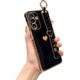 thumbnail image 1 of Compatible with Samsung Galaxy A14 5g Aesthetic Cute Heart Wrist Strap Kickstand Phone Case Luxury Plating Side Heart Pattern Cover Soft Silicone Shockproof Stand Holder Bumper (Black), 1 of 6