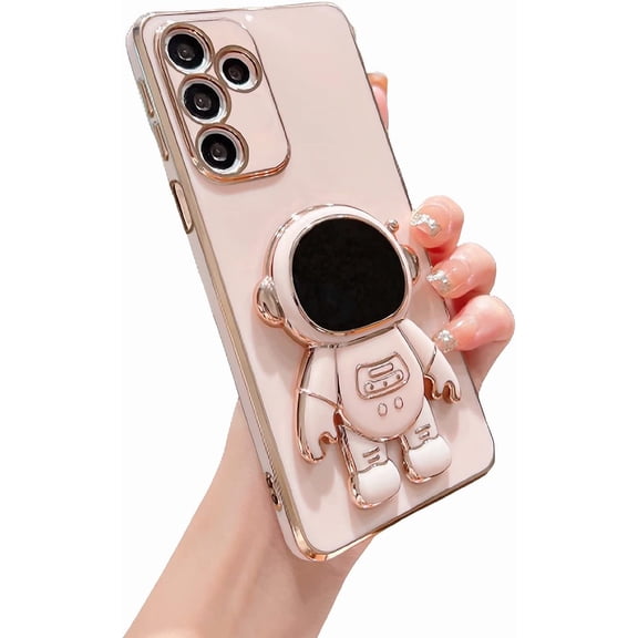 Compatible with Samsung Galaxy A14 Electroplated Case Women Plating Astronaut Hidden Stand Case Camera Lens Protection Soft Shockproof Bumper Case for Samsung Galaxy A14 5G 6.6 inch (Pink)